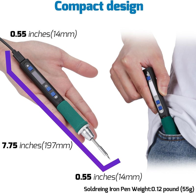 WeP 928D-IV Soldering Iron Kit with Fast Heating with C235 Tip, Dynamic Screen, Compact Digital Soldering Iron with Multi-Functional Cover, Type-C Powering, Sleep Mode, PD and QC Protocols - Image 3